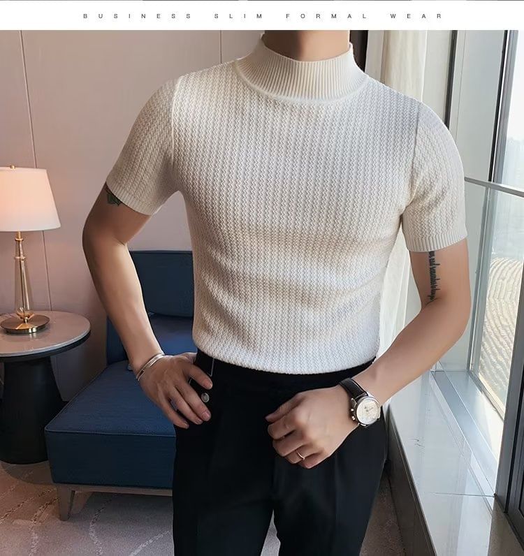 Urtishia - T-shirt met korte mouwen en mockneck, effen