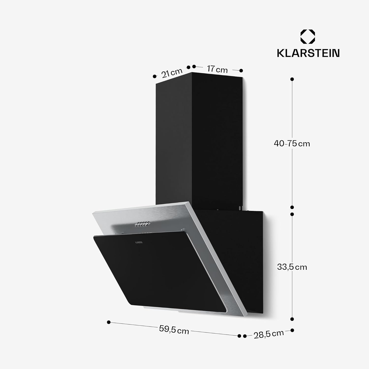 Klarstein Alessia Kopffreihaube - 60cm Abzugshaube, Edelstahl & Schwarzglas, 404 m³/h, A+++ Energieeffizienz, LED-Beleuchtung, 3+Boost Stufen, Umluft & Abluft, Dunstabzugshaube Küche