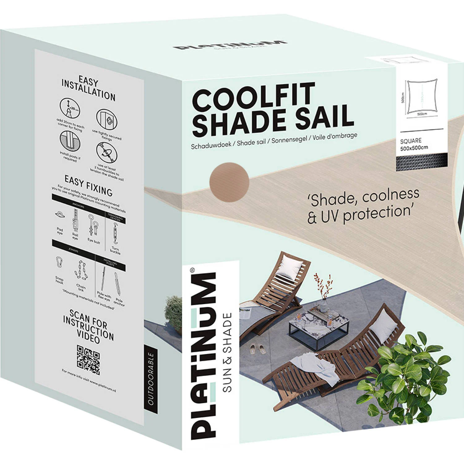 Platinum Coolfit schaduwdoek vierkant (500x500 cm)
