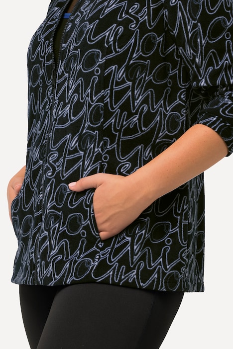 Zip-In-Fleecejacke, Schriftmuster, Stehkragen, recycelt