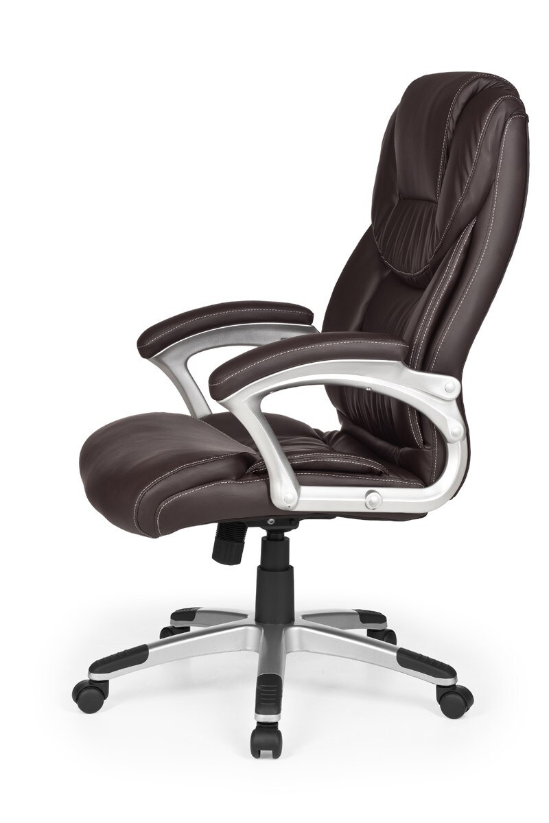 KADIMA DESIGN Großer Bürostuhl: Extra hohe Rückenlehne, Wippmechanik, Lendenwirbelstütze, Kunstleder, Braun.