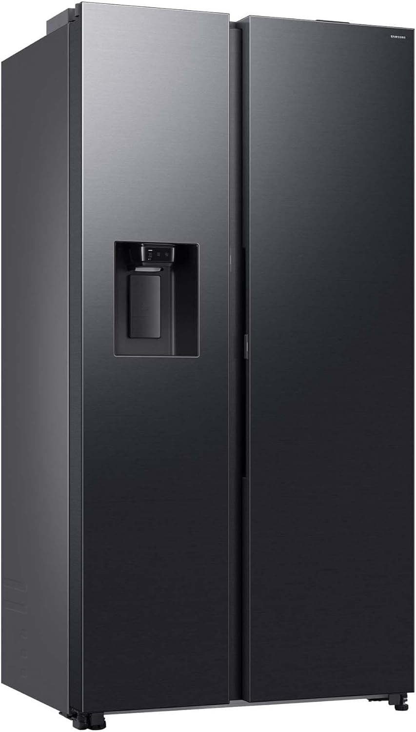 Samsung RS80F66KBFEF Side-by-Side Kühl-Gefrierkombination, AI Kühlschrank mit Gefrierfach, 178 cm, 634 l, Eis- und Wasserspender mit Festwasseranschluss, AI Voice Control & Energy Mode, Black Steel