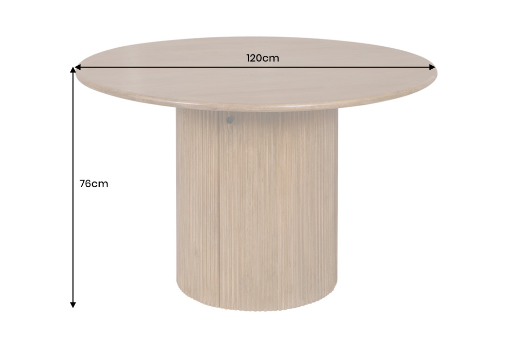 Runder Esstisch TRES CHIC 120cm braun Mangoholz Massivholz mit Stauraum