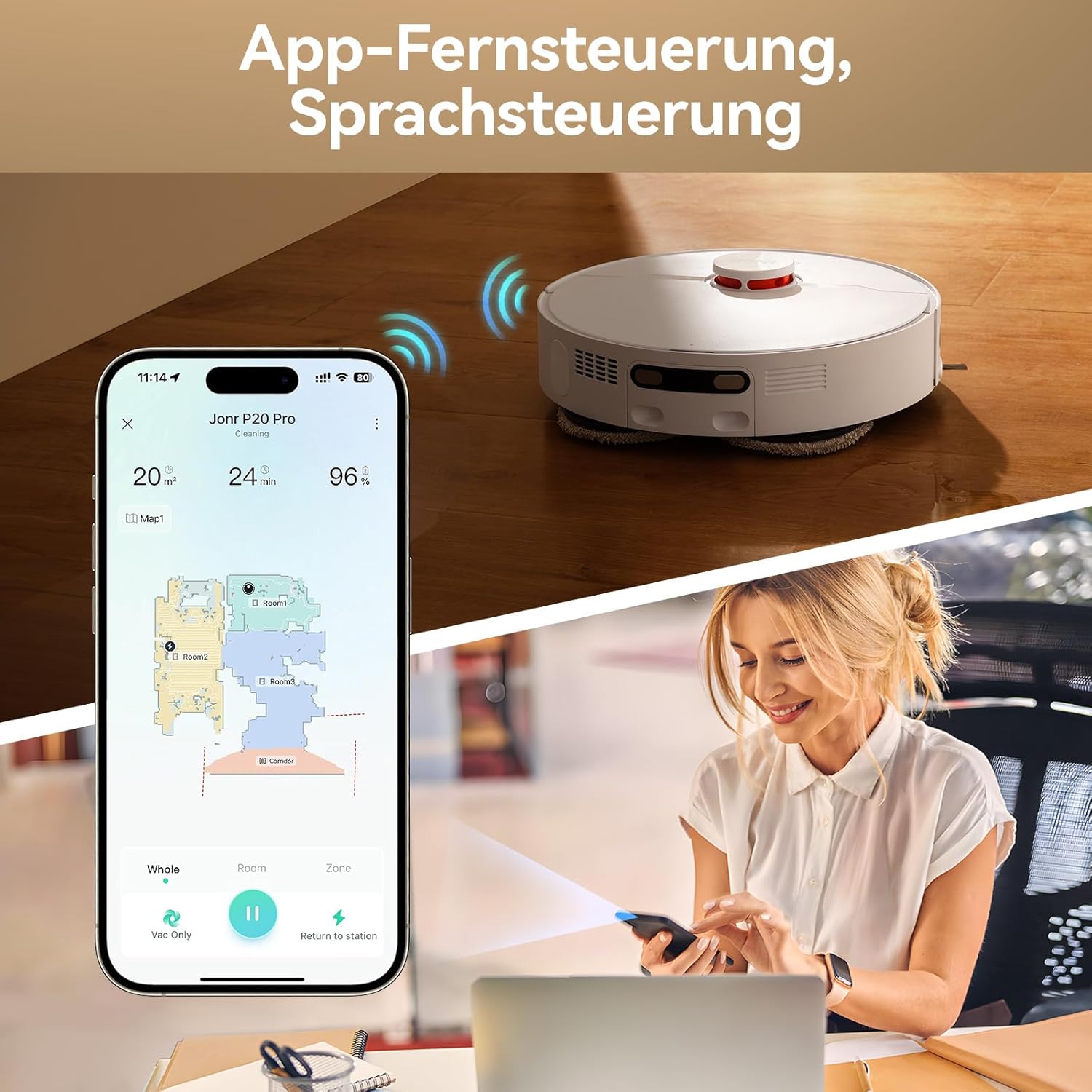 JONR T5 Pro Saugroboter mit Wischfunktion, 8150Pa Saugkraft (verbessert von T5 Lite) mit Heißlufttrocknung, Anti-Verfilzungs-Seitenbürste, Hindernisvermeidung, LiDAR-Navigation, All-in-One Dockund
