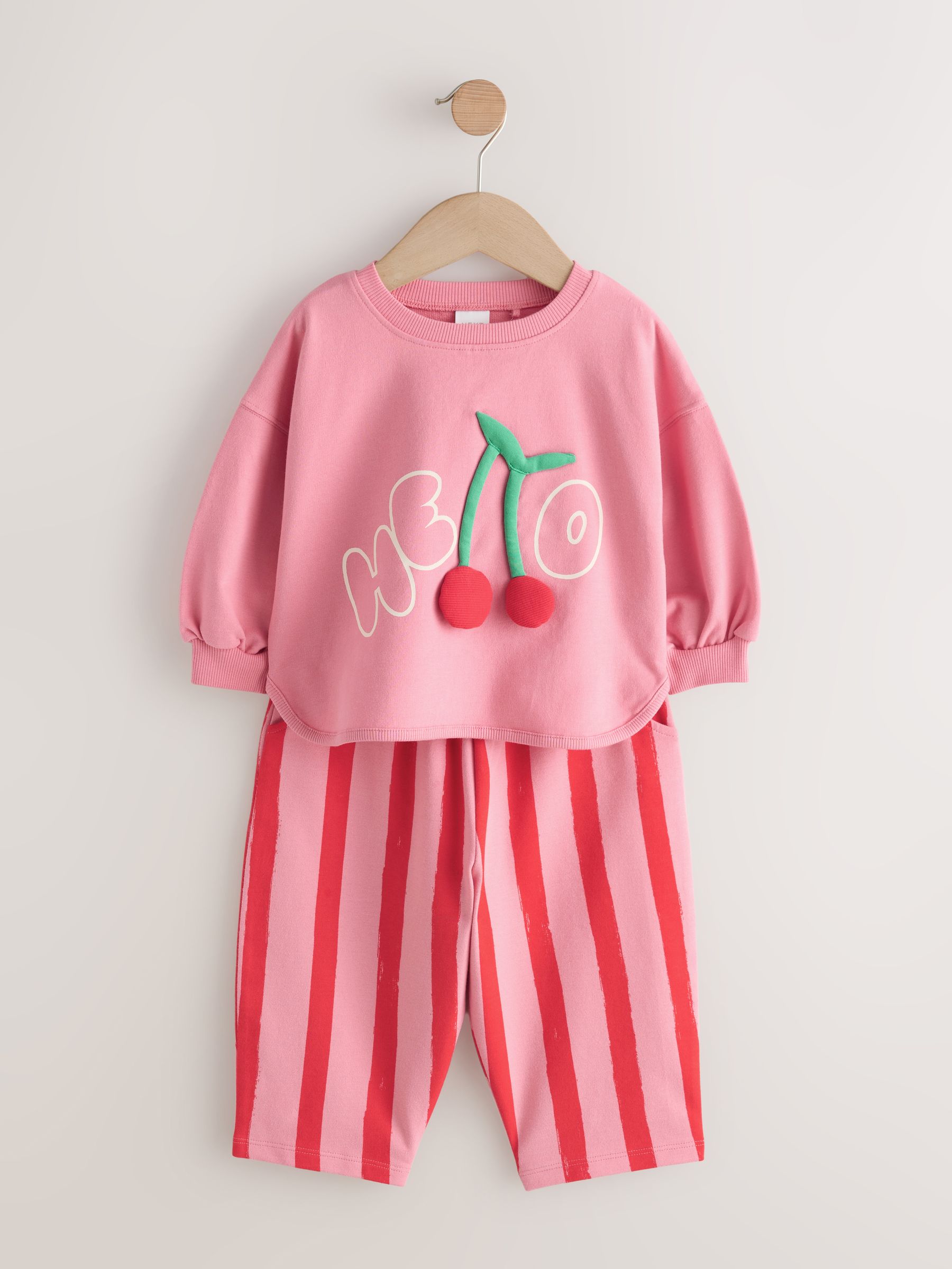 Pink Padded Cherry - Set met top met lange mouwen en broek met wijde pijpen (3mnd-7jr)