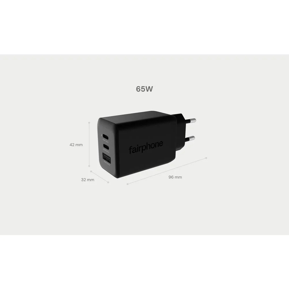 (65W) Dual USB C / 1x USB A GaN Ladegerät Netzteil Fast Charger Qualcomm Quick Charge 3.0 Recycled (ACCHAR-404-WW1) - Schwarz