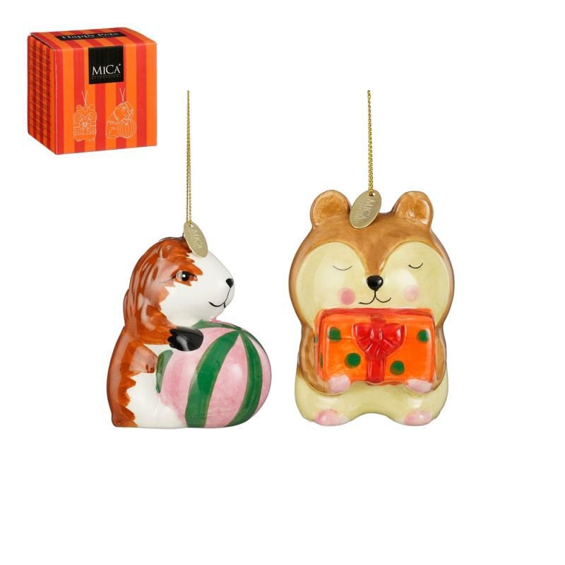 Mica Decorations Cavia en Hamster - Kerstornament - Lichtbruin