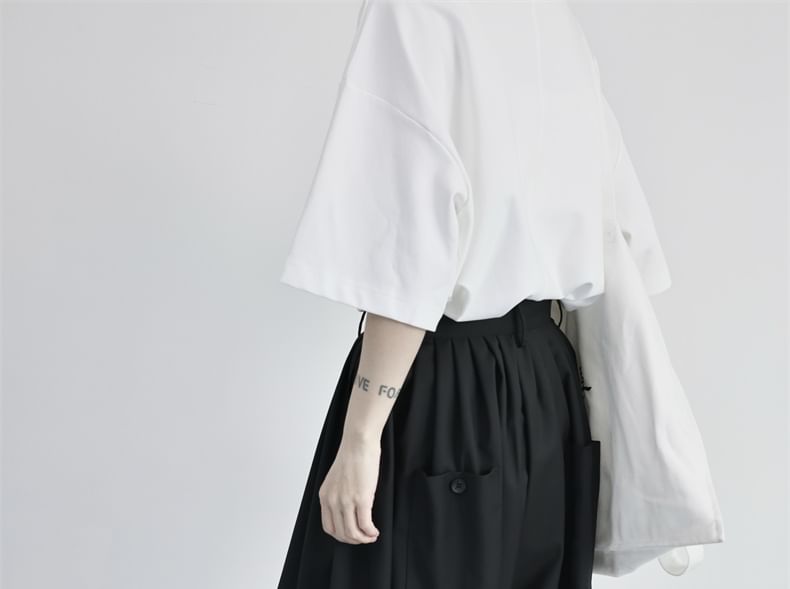SIMPLE BLACK - Hoge taille effen wijde broek