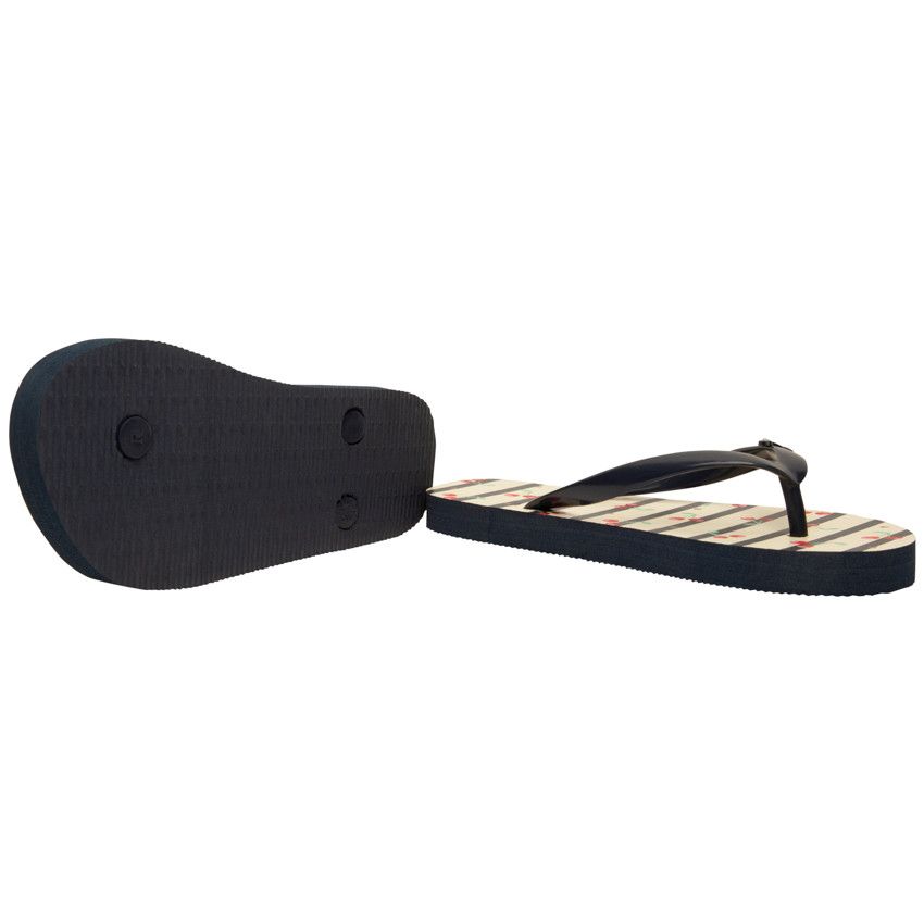 Tongs à rayures imprimé et badge cerises pour fille - Bleu marine