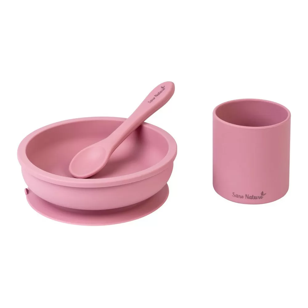 SARO BABY Silicone Spisesæt - Pink - 1 stk.