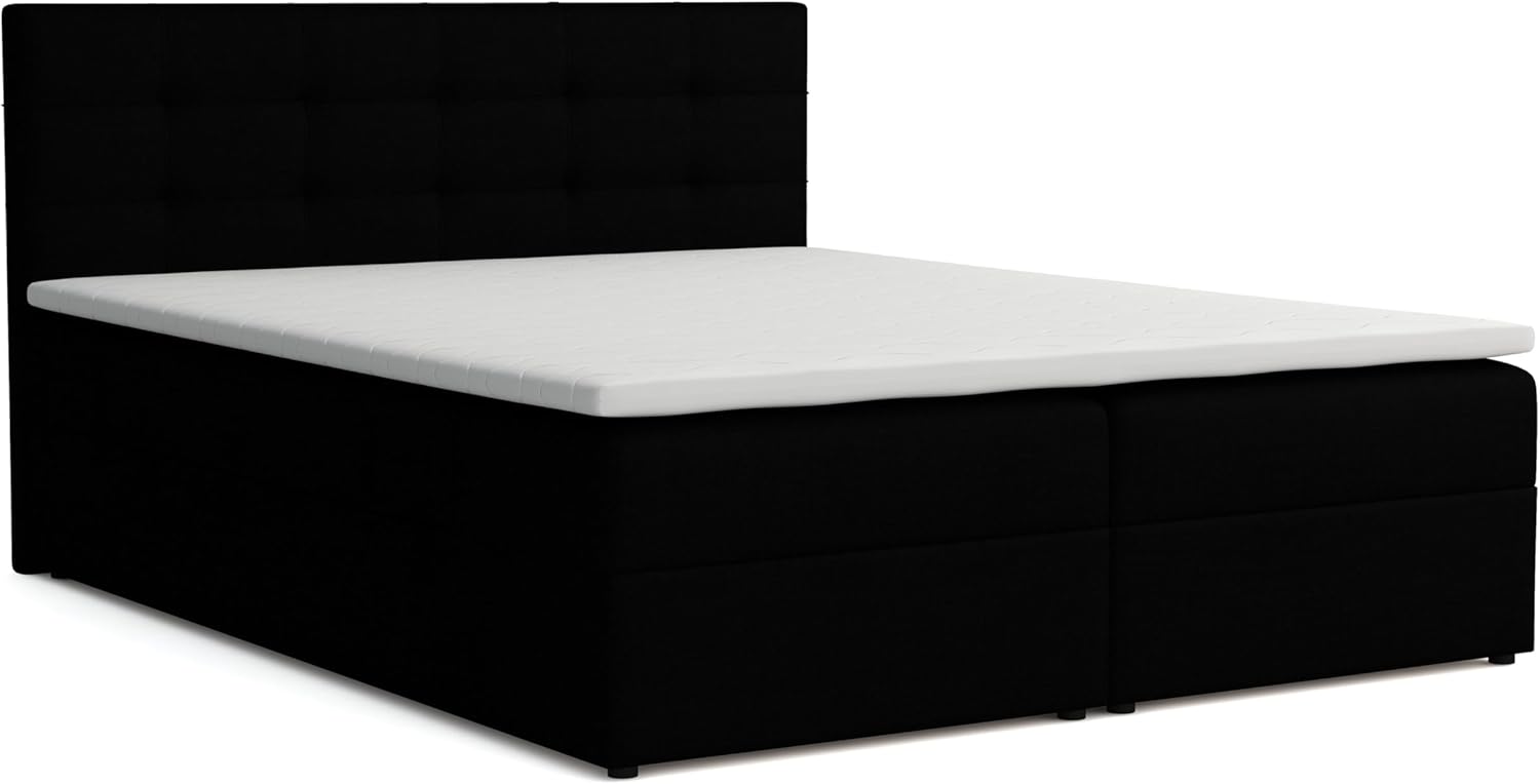 Jessa Boxspringbett mit Bettkästen H2/H3 Matratze und Topper (Schwarz, 180 x 200 cm)