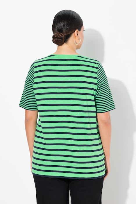 Shirt, Ringelmix, A-Linie, V-Ausschnitt, Halbarm