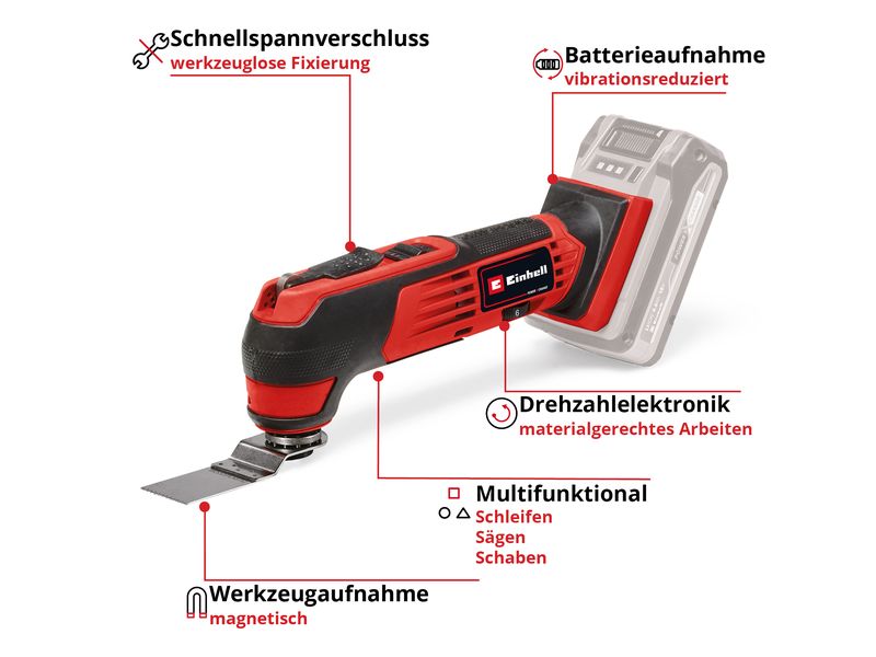Einhell Multifunktionswerkzeug TE-MG 18/1 Li – Solo Akku-Multifunktionswerkzeug für vielzählige Arbeiten