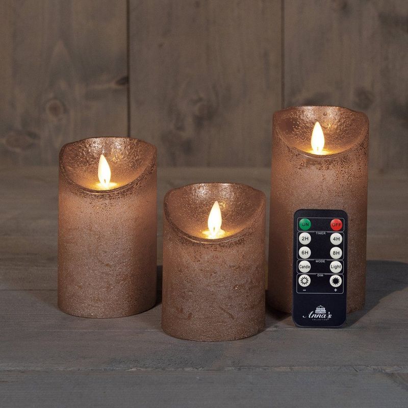 Anna Collection LED stompkaarsen - 3x - brons - stompkaarsen