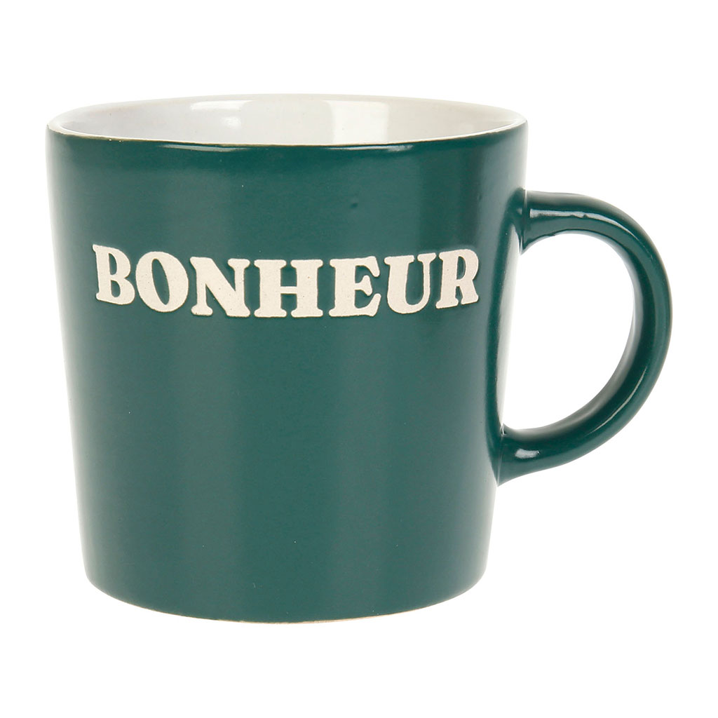 Mug grès BONHEUR vert 35cl