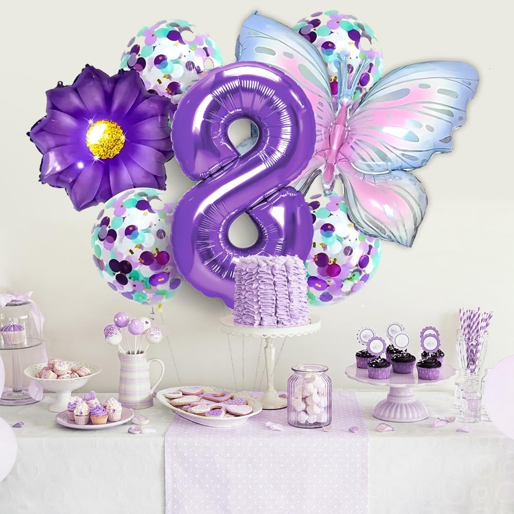 (7-tlg. Set) Zahlen Ballon Kinder Geburtstags Party Folienballon inkl. Latex Luftballons - Zahl 8 / Schmetterling