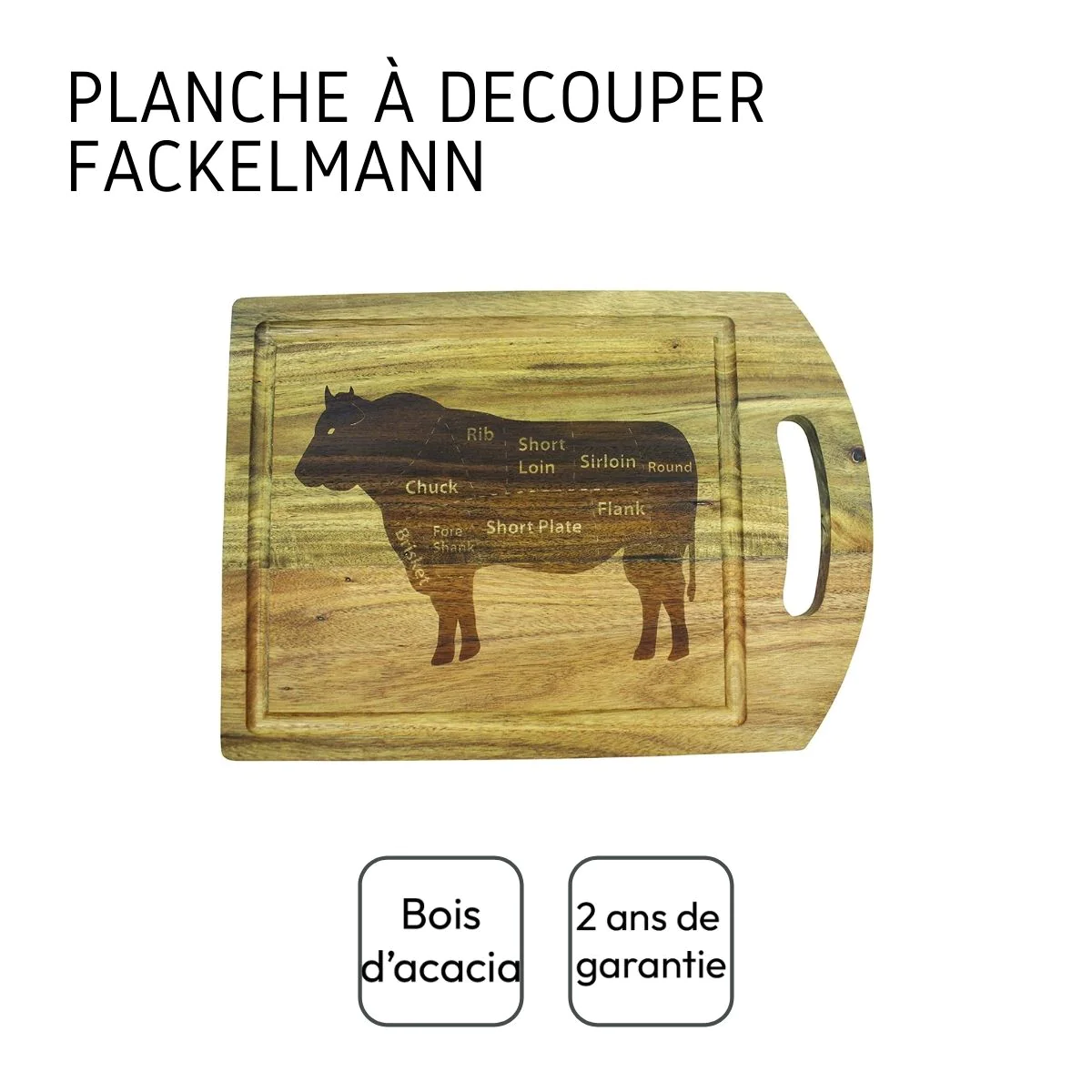 Planche à découper en bois avec dessin de bovin 39 x 28 cm Wood Editio