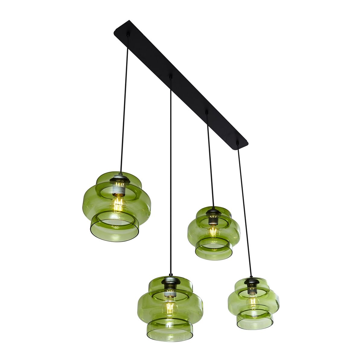 Retro hanglamp zwart met groen glas 4-lichts - Denise