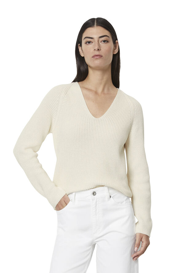 Marc O’Polo Pullover, longsleeve, v-neck White cotton