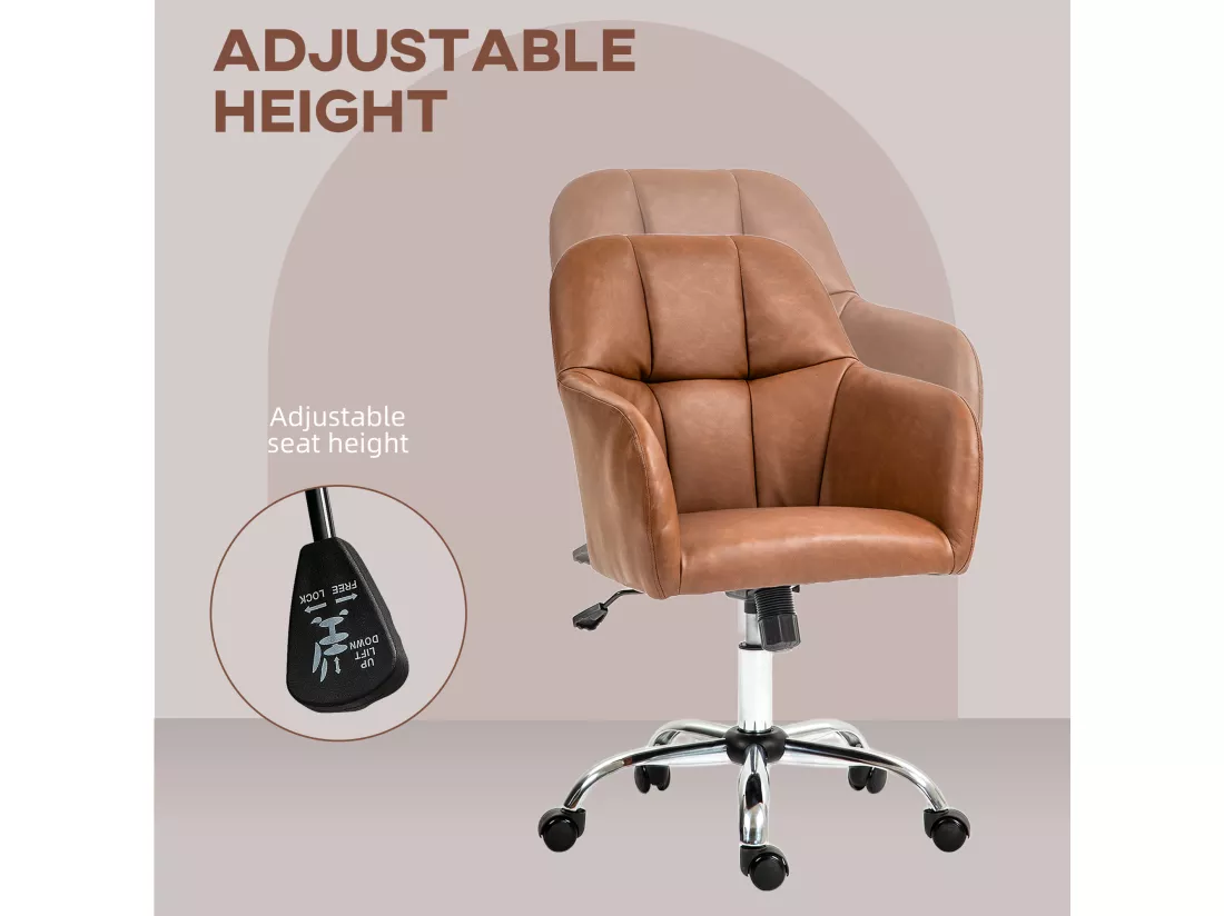 Chaise de bureau manager ergonomique style Chesterfield métal chromé synthétique camel