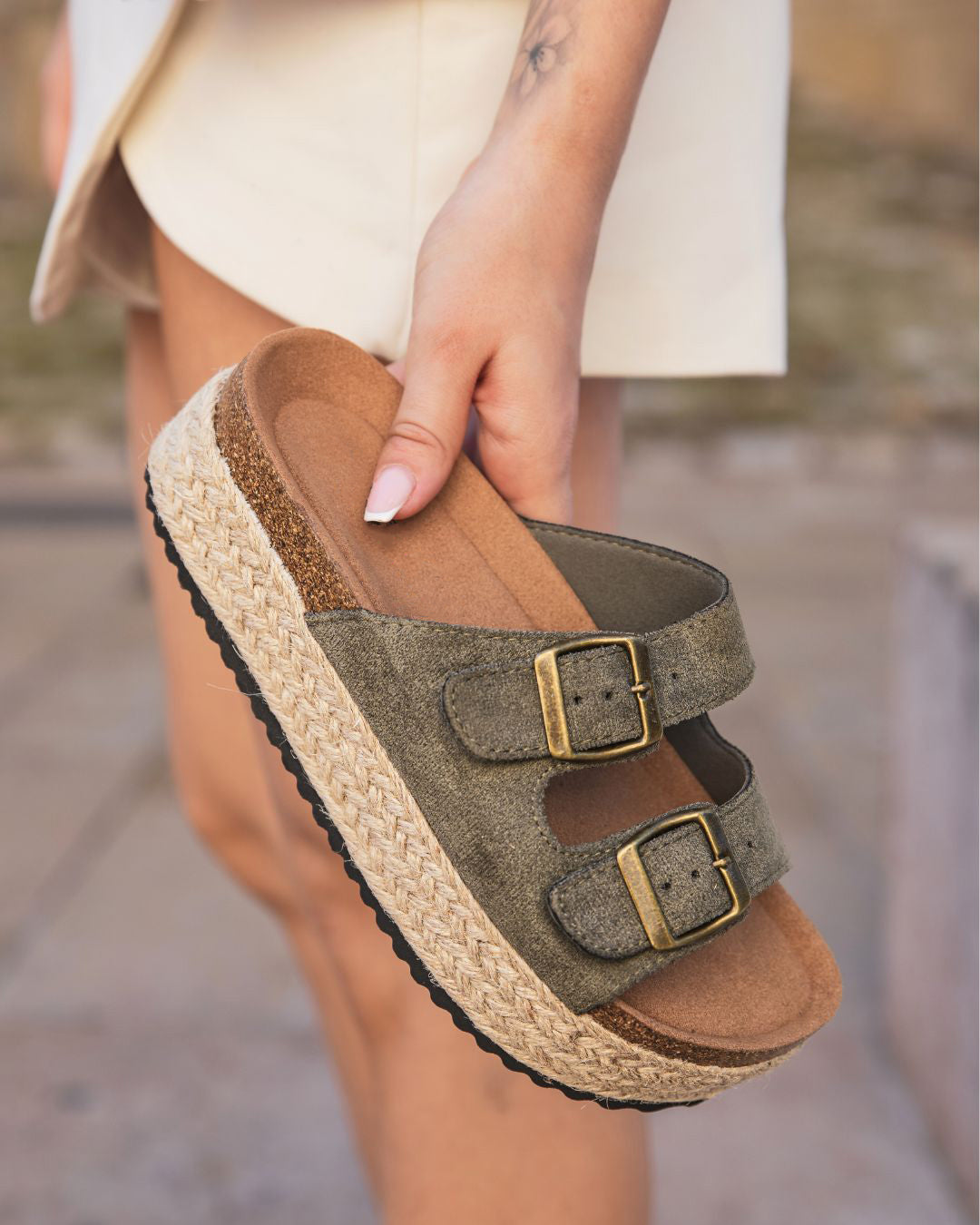Sandale femme plateforme mule kaki - Sonia