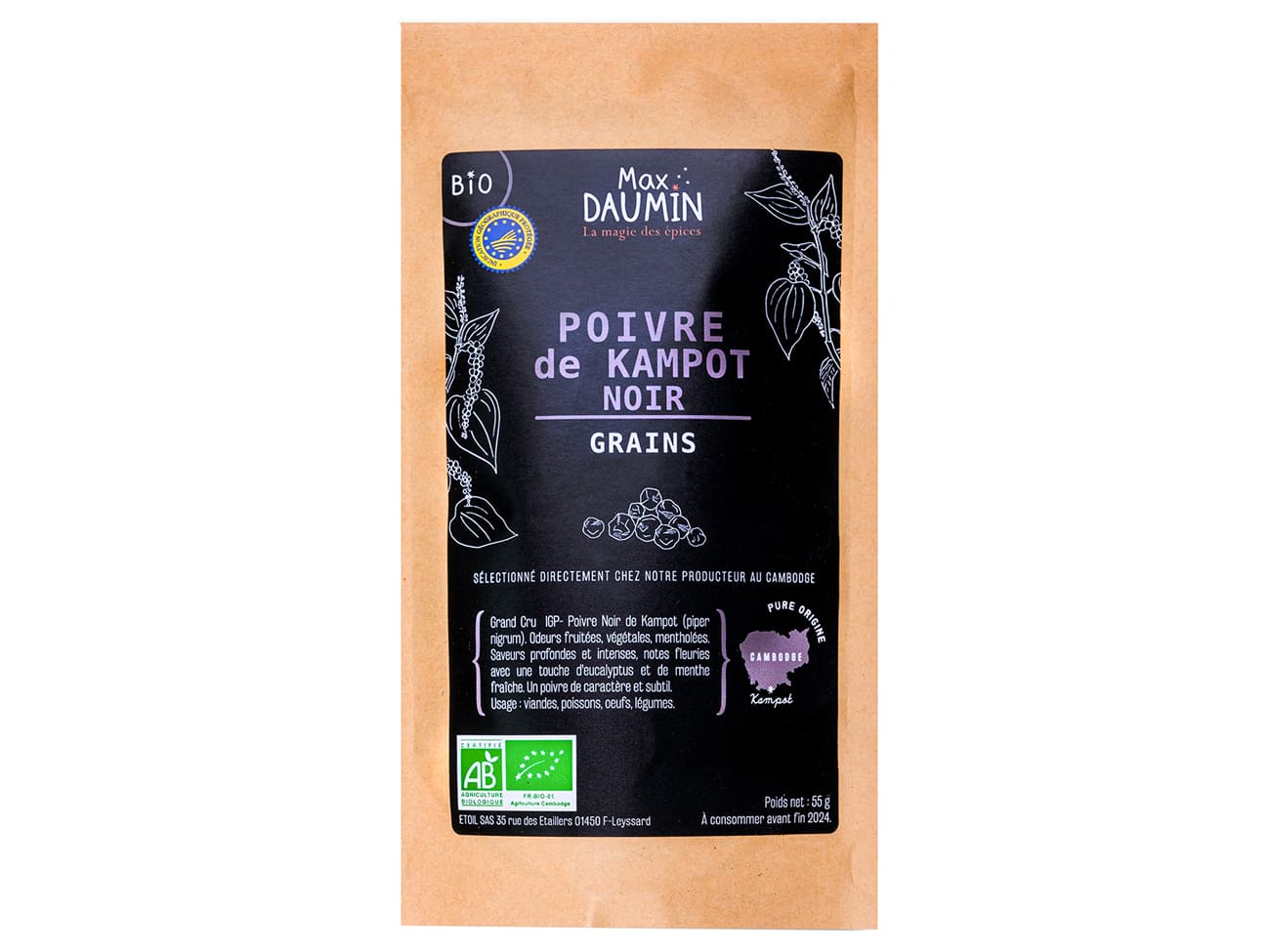 Poivre de Kampot noir - IGP Bio - 55 g - Max Daumin