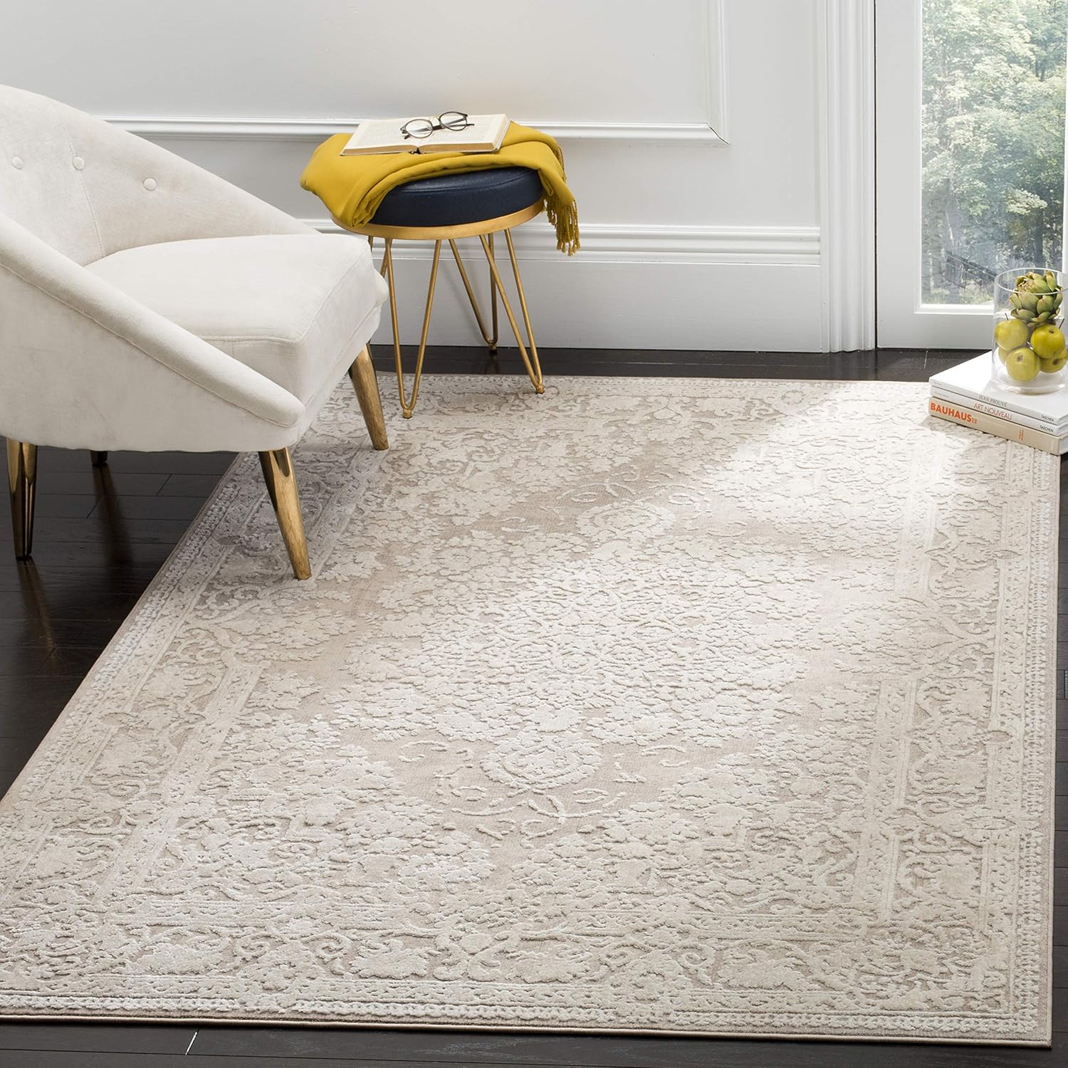 SAFAVIEH Zeitgenössische Teppich für Wohnzimmer, Esszimmer, Schlafzimmer - Reflection Collection, Kurzer Flor, Beige und Creme, 183 X 274 cm