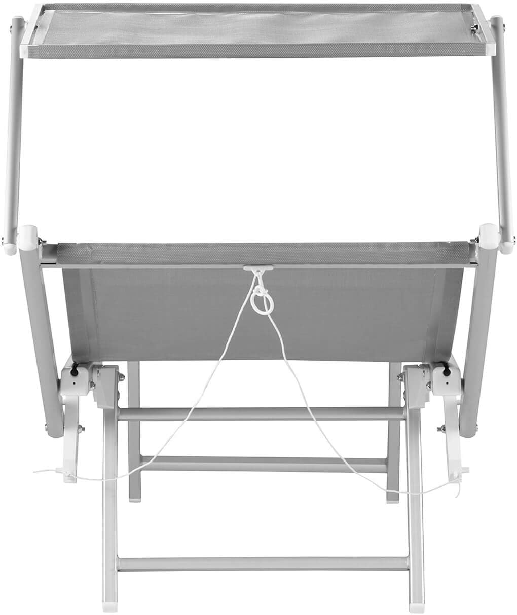 Rebecca Mobili Sonnenliege, Strandliege für Garten, grau, Aluminium Textilene, mit verstellbarem Dach, klappbar - Maße 38 x 186 x 61 (HxBxT) - Art. RE6809