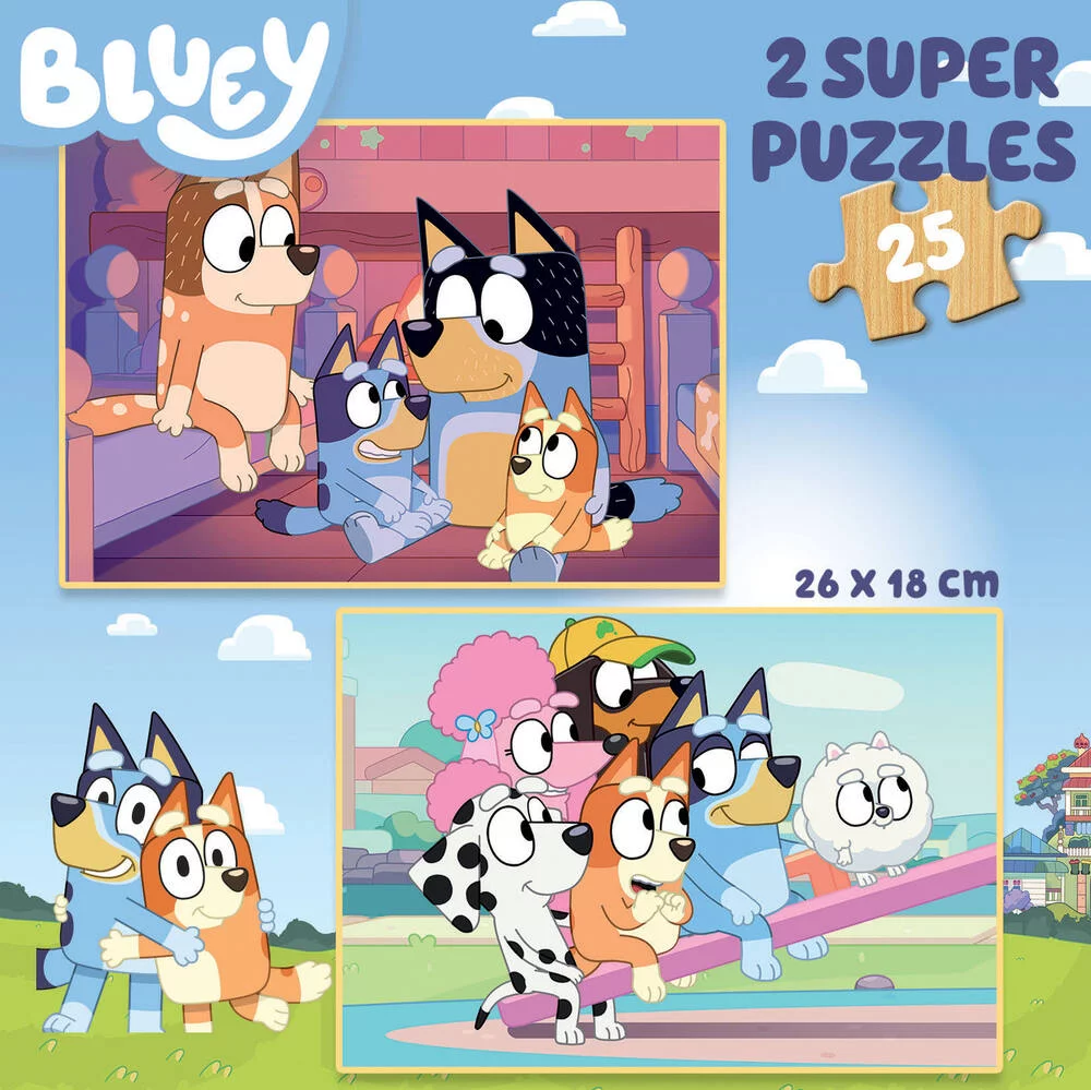 BLUEY - PUZZLE BOIS - 2 X 25 PIECES