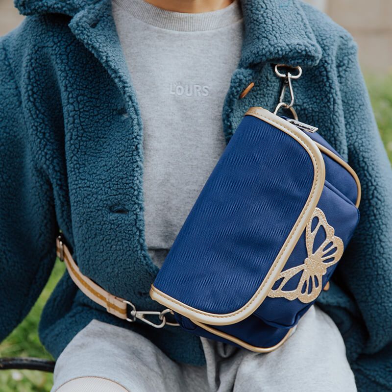 Sac banane carrée 20 cm Papillon Bleu marine