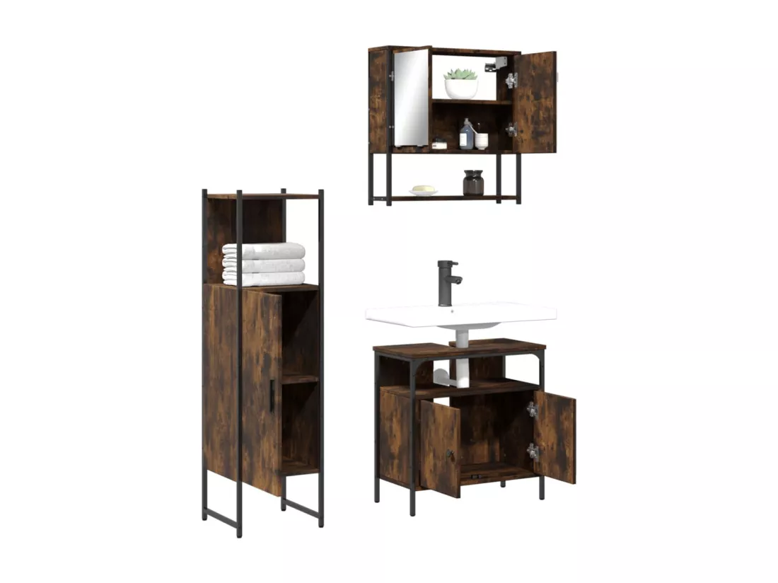 Ensemble de meubles de salle de bain 3 pcs Chêne fumé