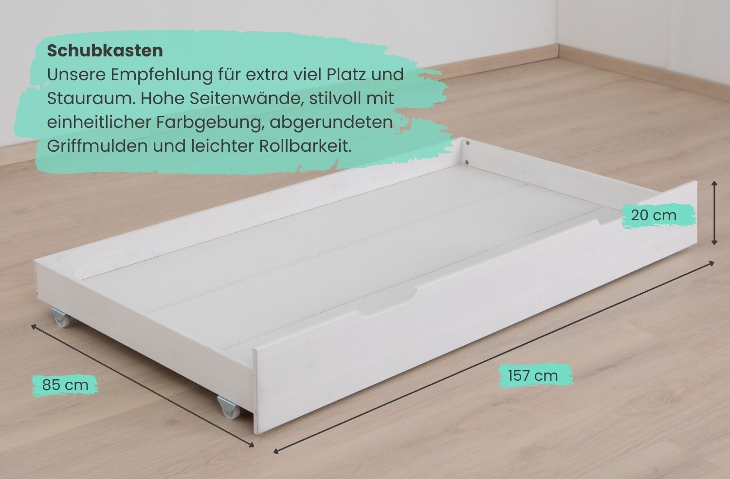 TiCAA Kinderbett Hausbett Montessori Kay 90x200, 100x200 cm, 120x200 cm, 140x200 für Jungen & Mädchen mitSchubladen, Rausfallschutz & Rolllattenrost - aus Kiefer Massivholz für Kinderzimmer