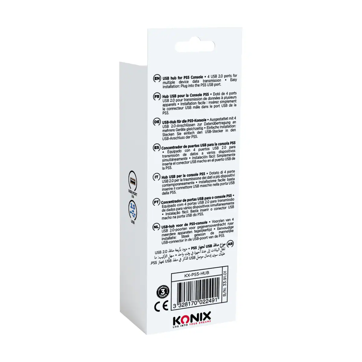 Konix PS5 USB hub (sort)