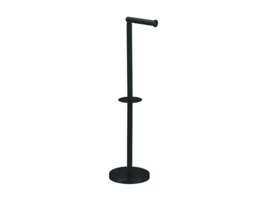 Porte Rouleau Papier Wc sur pied avec system reserve top tournable sur socle Acier Noir mat MSV