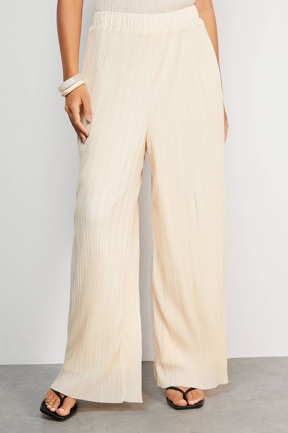 Warehouse Pantalon Large Taille Haute Plissé