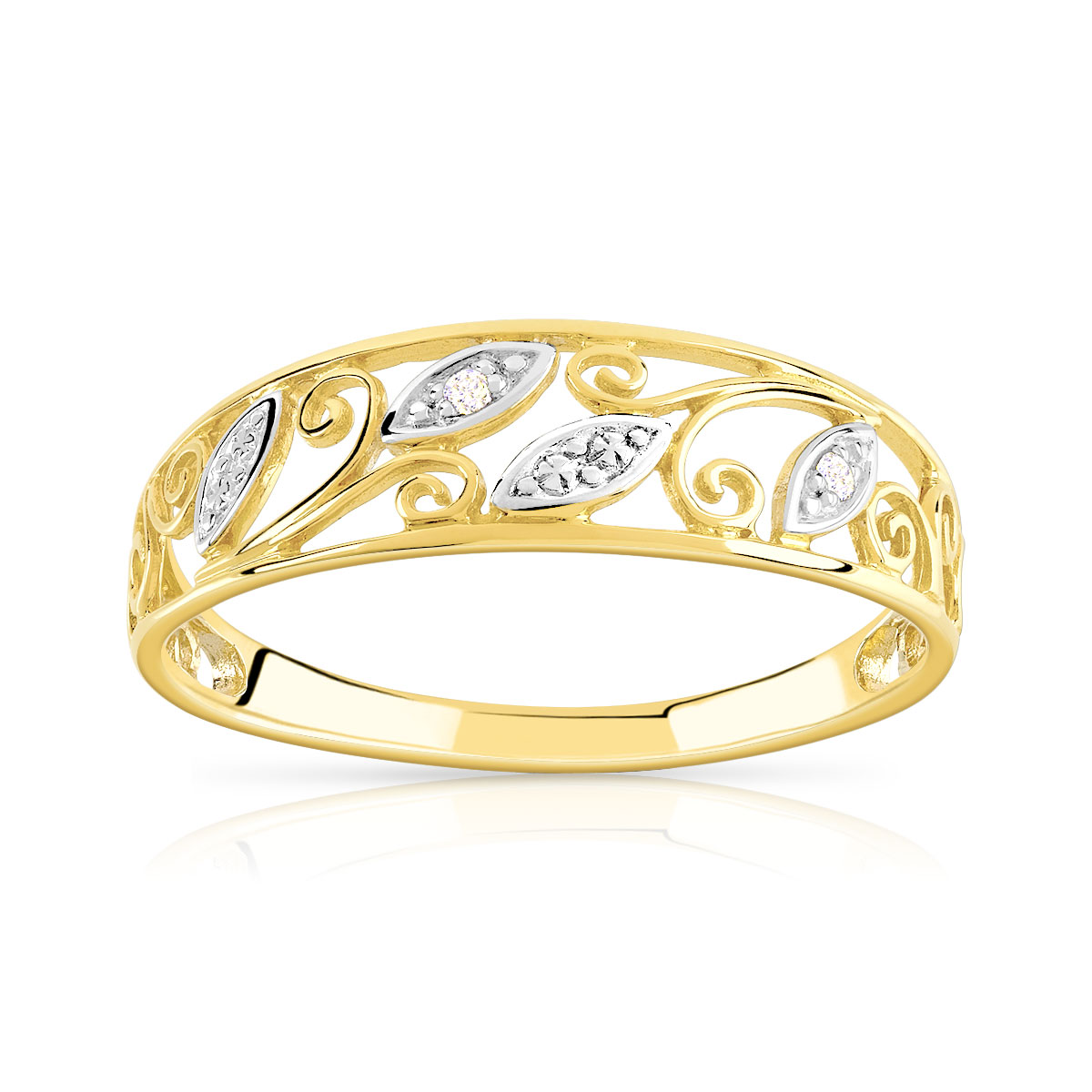 Bague or 375 2 tons ornement diamants