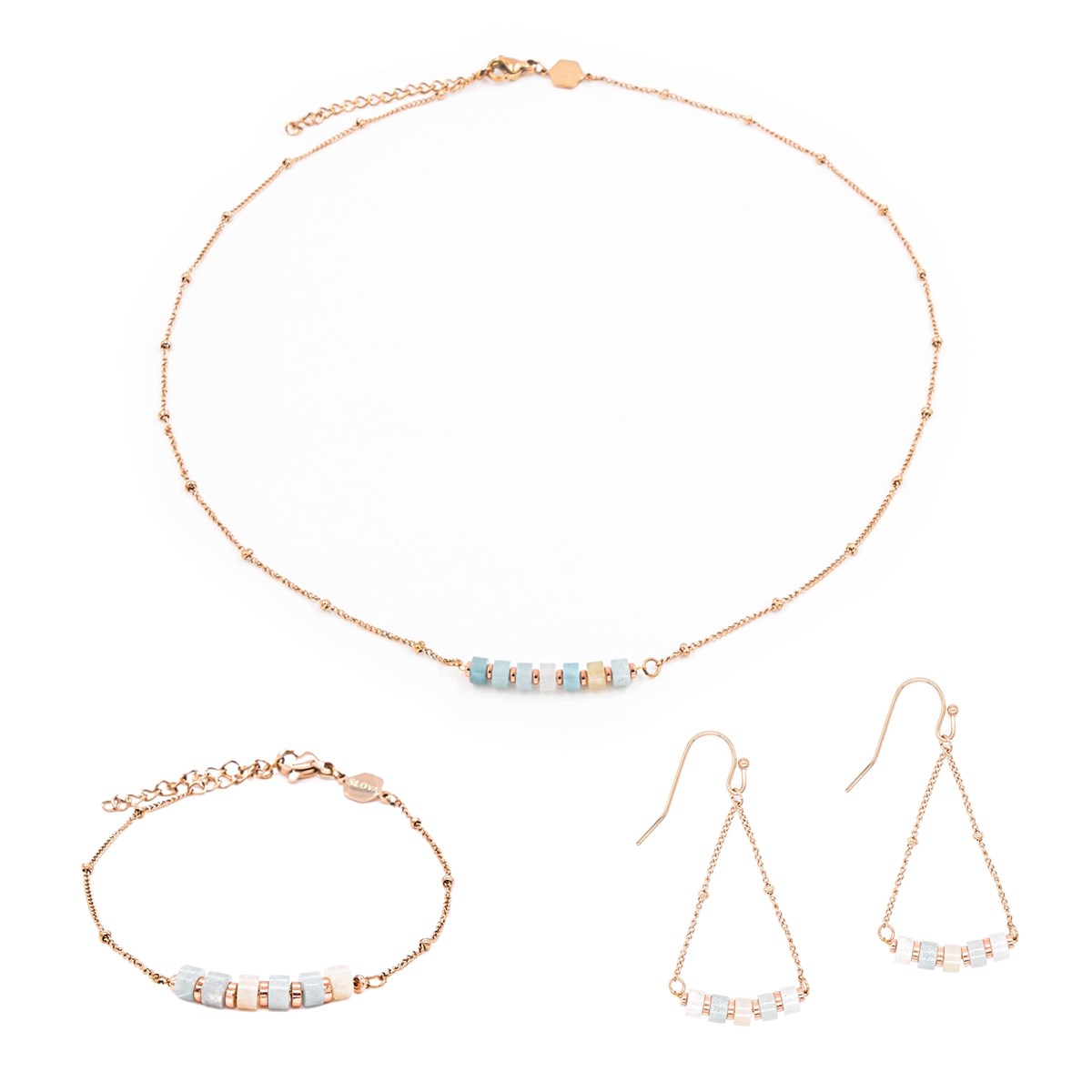 Collier, bracelet et boucles d'oreilles Piana en pierres Amazonite