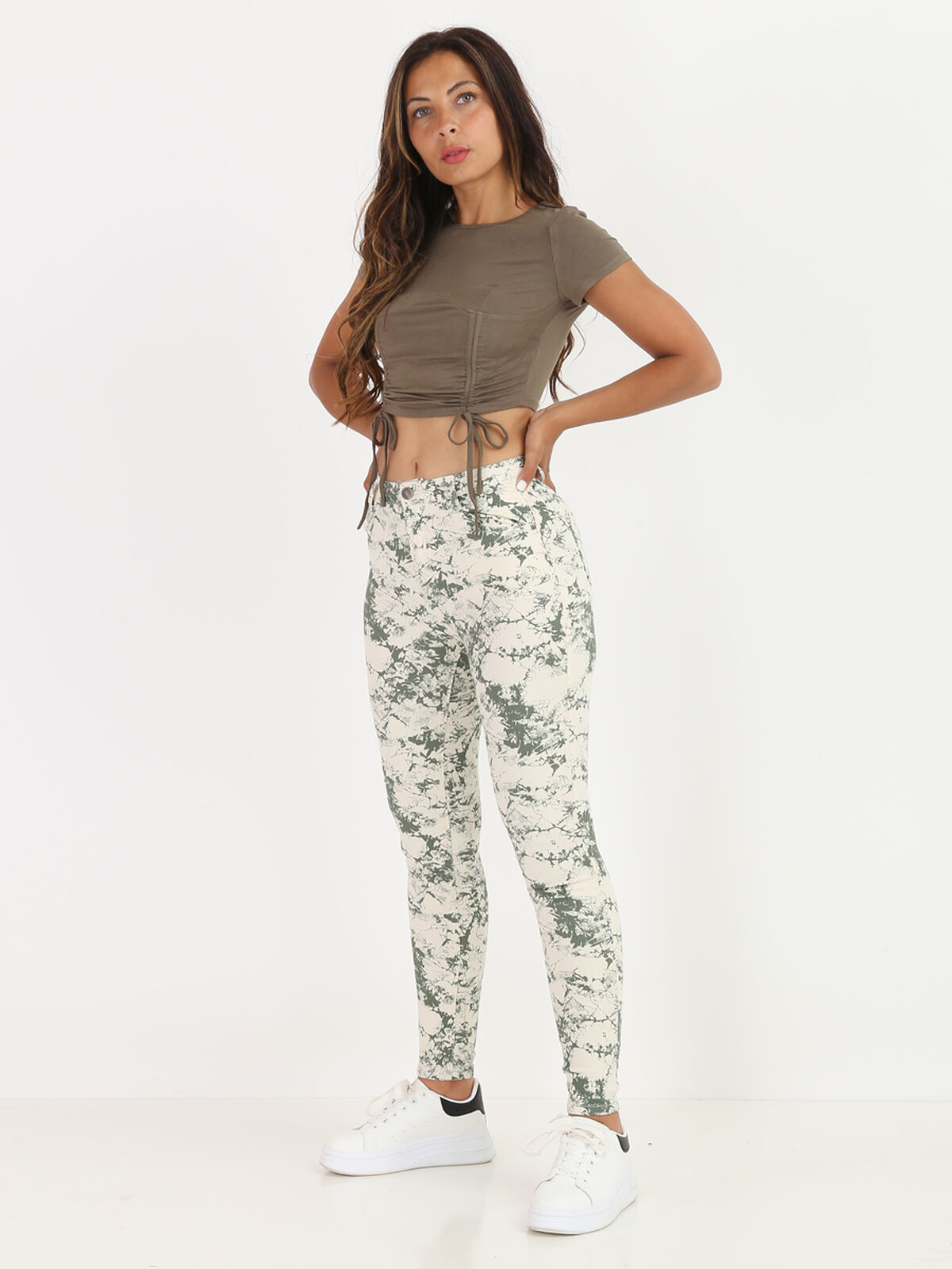 Crop top froncé style corset- Kaki