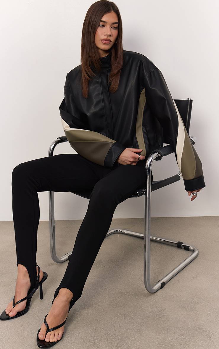 Noir Legging Côtelé Sculpté Avec Détail Étrier