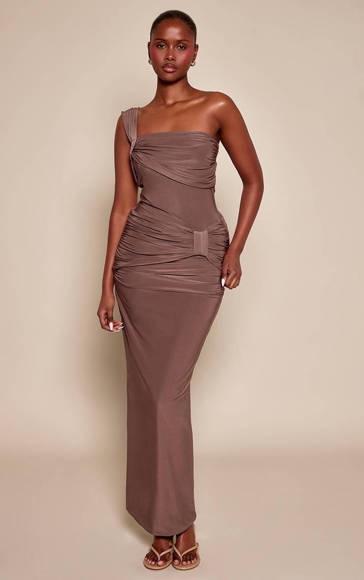 Taupe Ensemble Coordonné Jupe Maxi Froncée En Tissu Fluide