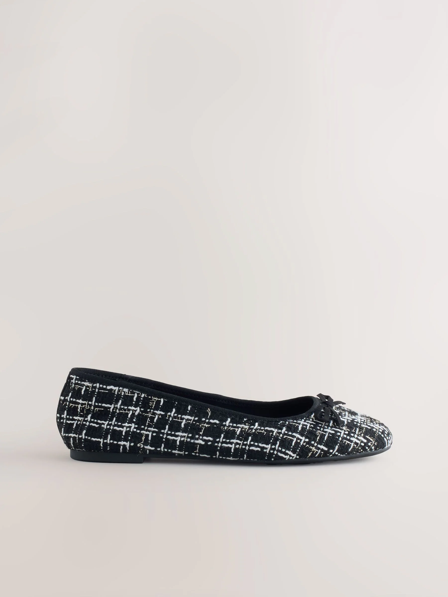 Zwart/wit tweed - Ballerina's met ronde neus