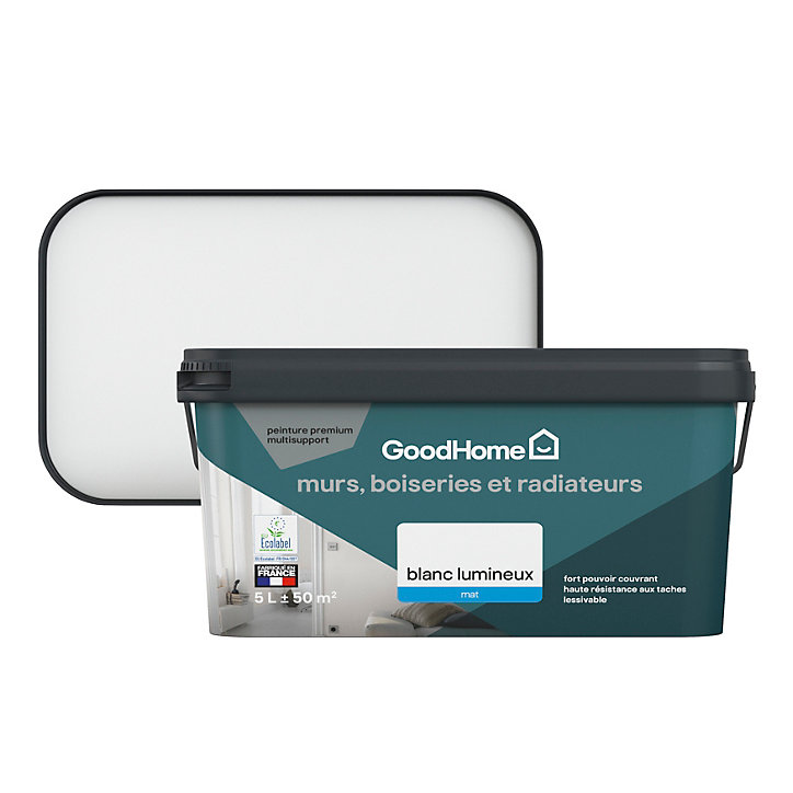 Peinture murs, plafonds et radiateurs GoodHome blanc lumineux mat 5L