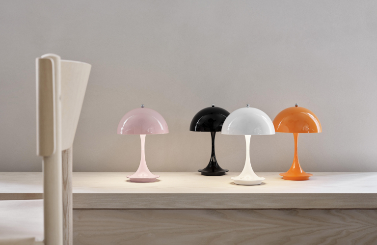 Louis Poulsen Panthella tafellamp V2 Ø16 LED oplaadbaar opaal