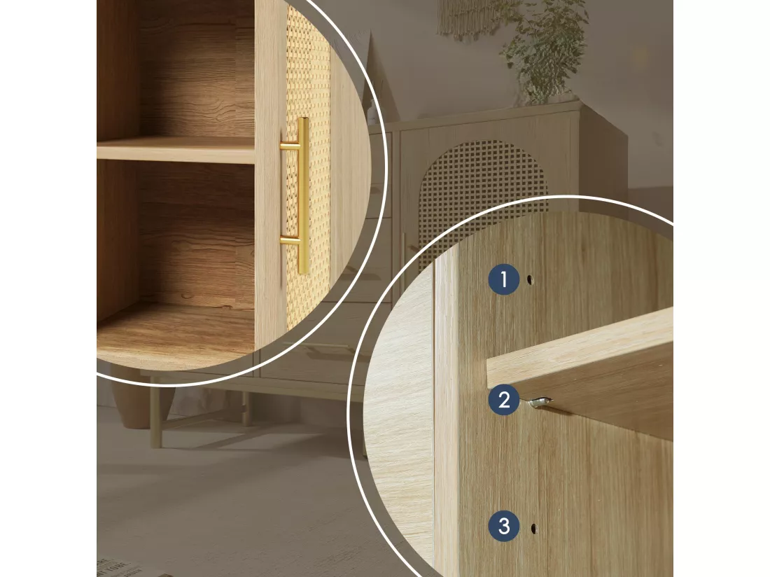 Commode 2 portes et 3 tiroirs - panneaux de particules - Naturel