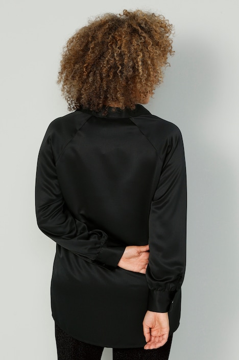 Bluse, Satin, Hemdkragen, Langarm