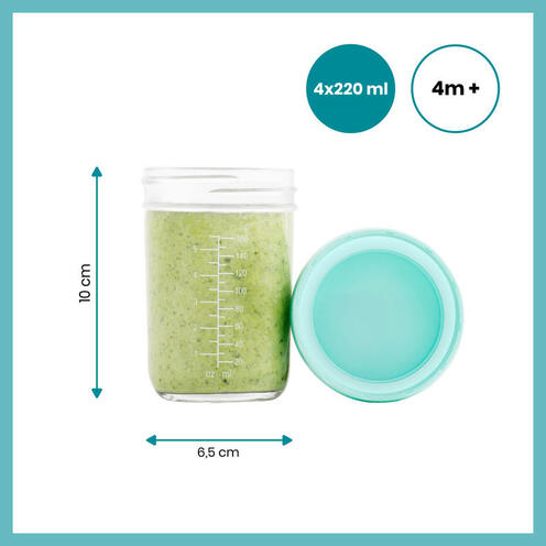 Babymoov Babybols - 4 Pots de Conservation en Verre 220 ml - Hermétiques - BABYMOOV