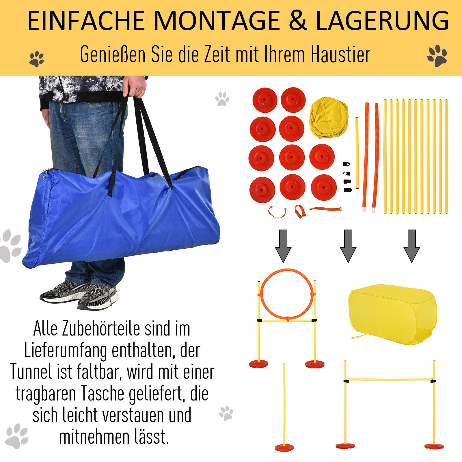 PawHut Agility Set für 4 verschiedene Trainingsvarianten gelb
