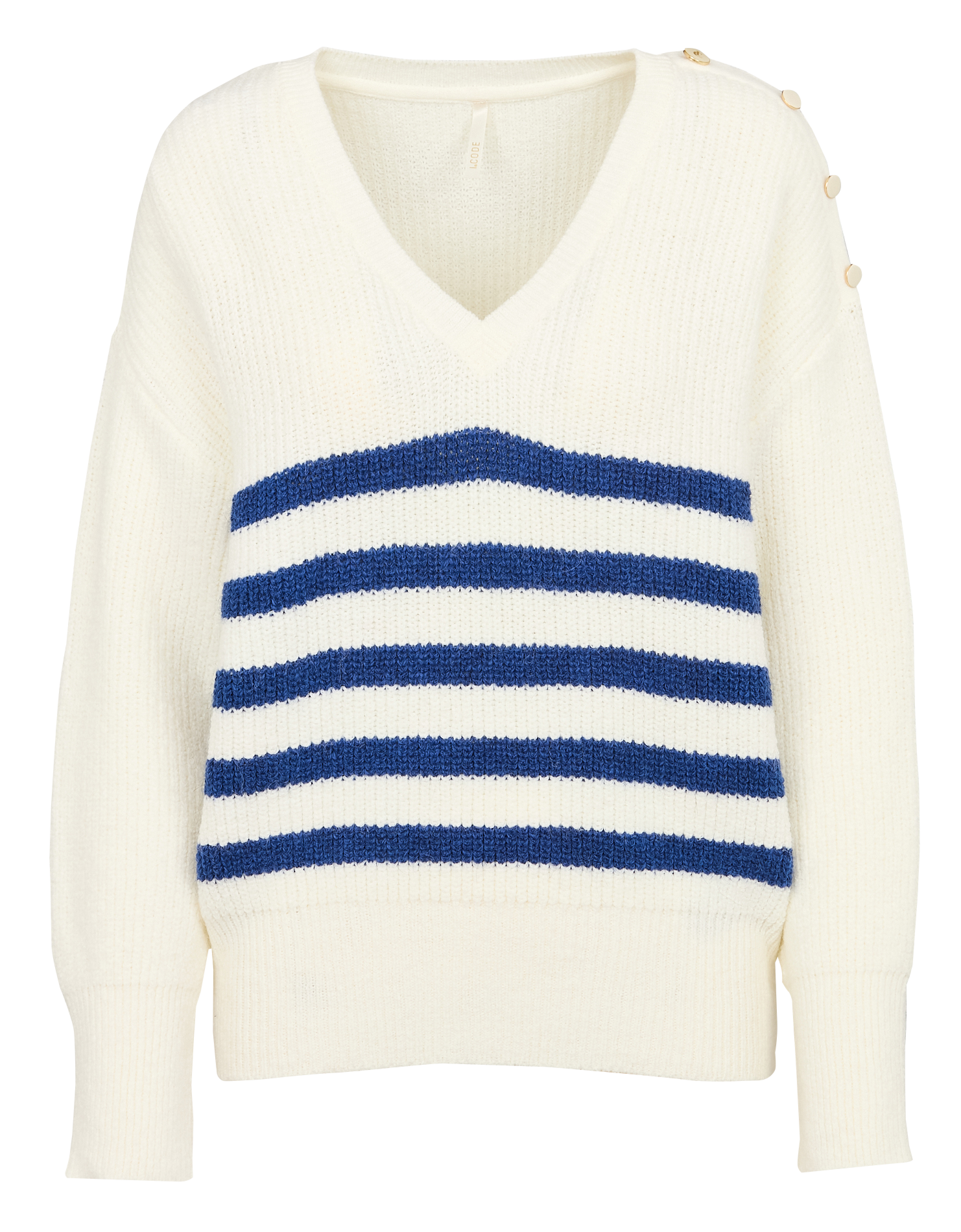 Pull ample col V rayé en maille mélangée | Blanc