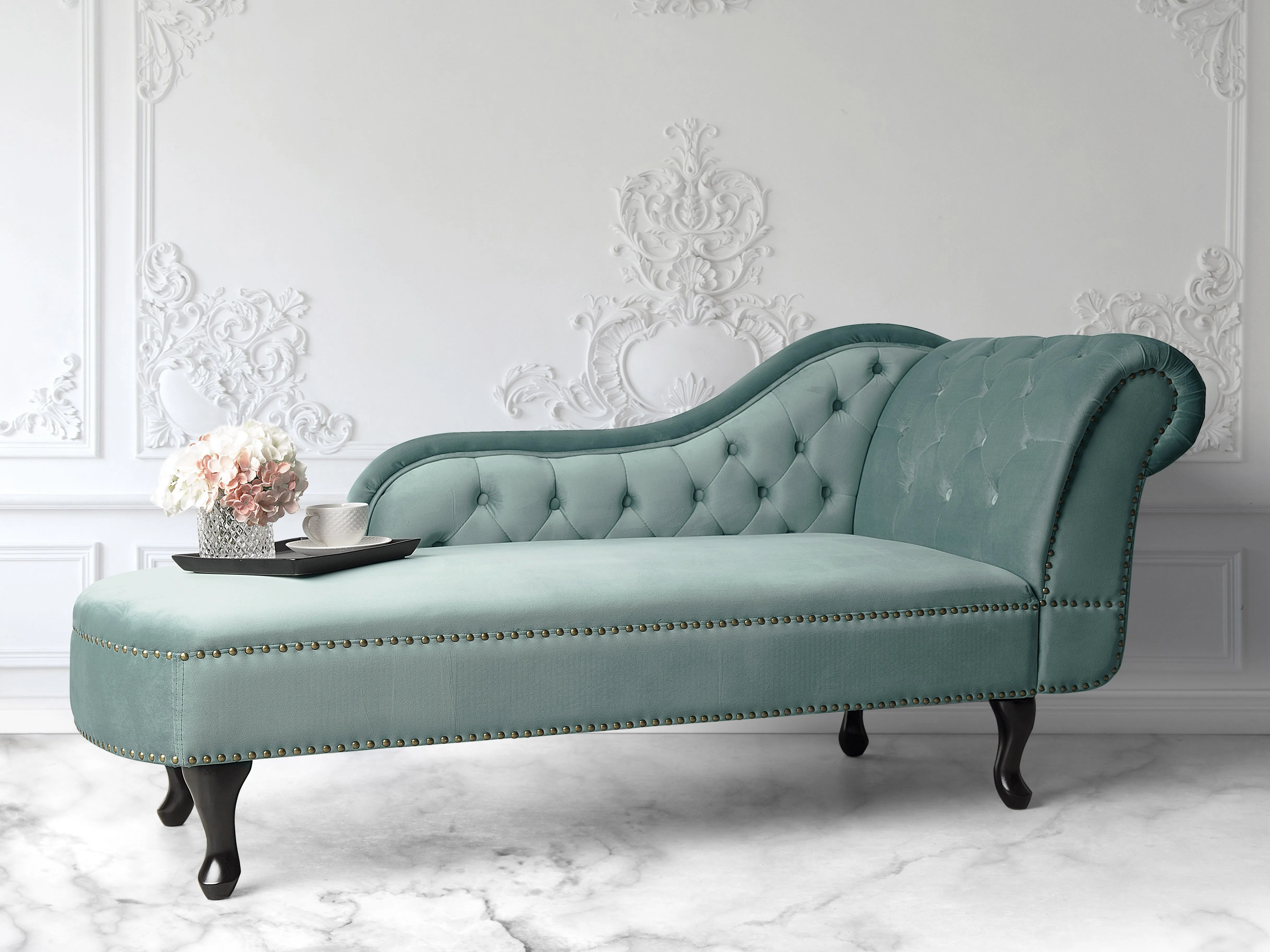 Rechtszijdige chaise longue NIMES Fluweel Mintgroen