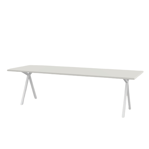 Studio HENK tafel Slim X-type Rechthoekig - wit frame, HPL Fenix bianco kos 260 x 90 | HPL Fenix Bianco Kos | Rechte Rand | Frame Wit